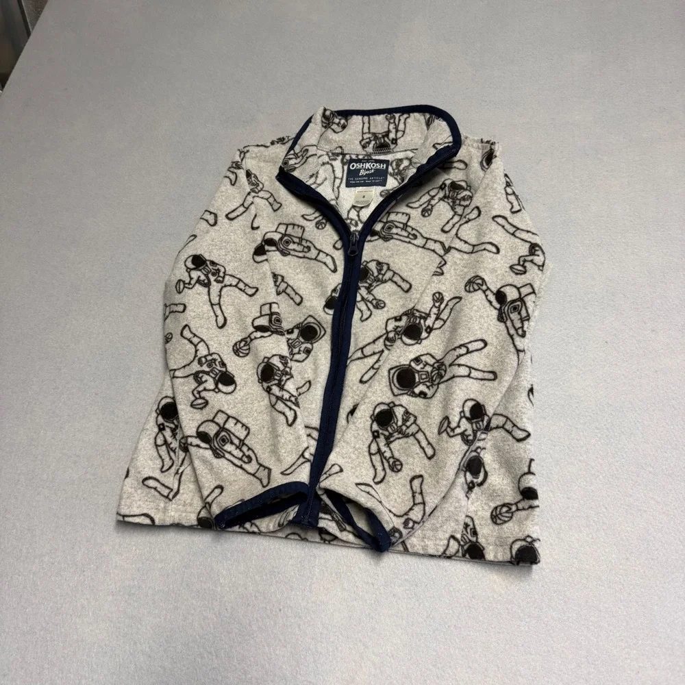 OshKosh Bgosh Kids Gray Fleece Astronaut Print Full Zip Jacket Size 8 Space Spt.